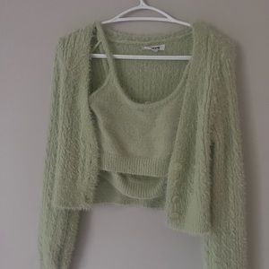 Matching Set, S, Fuzzy Green, cardigan & crop top, never worn
